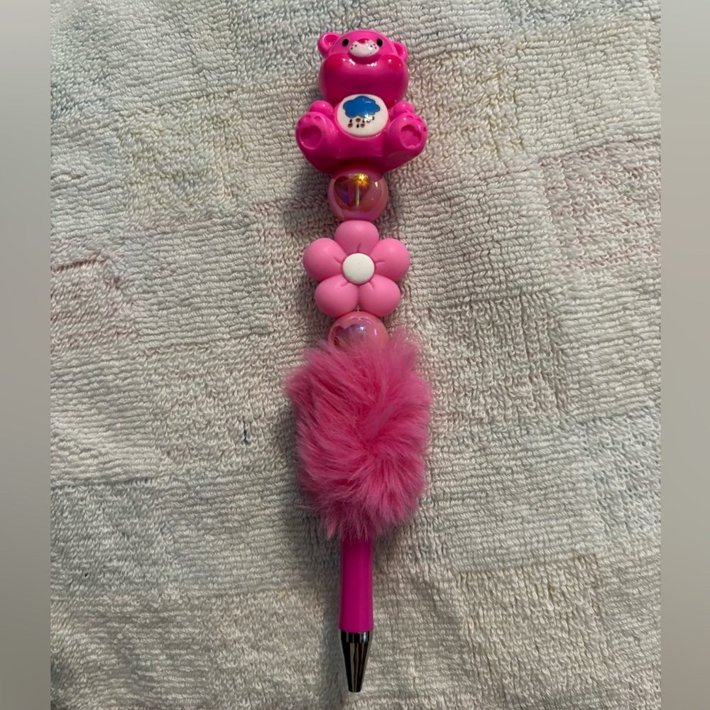 Pink Care Bear and Flower charms and beads NWT